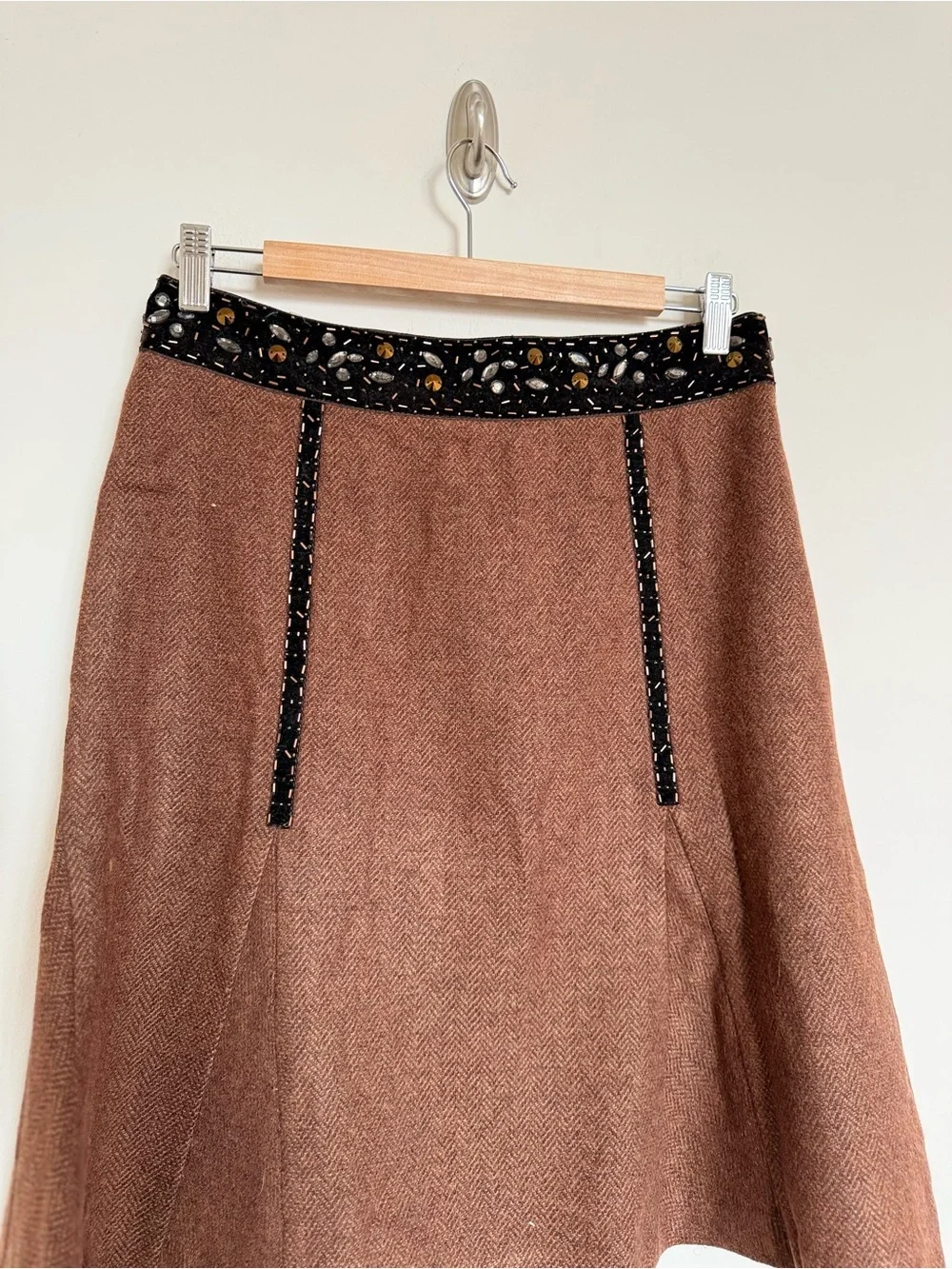City DKNY Brown Wool Blend Skirt Beaded Waist Career Chic Size 4 Classic - Picture 5 of 13